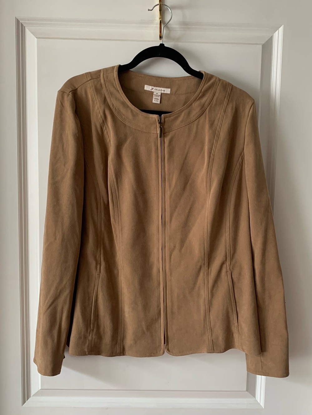 Women's Tan Faux Suede Zip-Front Jacket